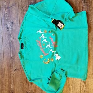 Sequined Graphic Holiday Green  Sweatshirt Santa Reindeer Stars NWT Size M ☃️